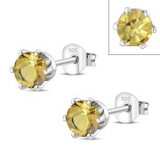 5mm Round Prong-Set Citrine Sterling Silver Stud Earrings - e444